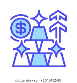 Ícone Linha de Investimento Ouro, Símbolo de Estrutura de Tópicos para Metais Preciosos, Preservação de Riqueza, Ativos de Porto Seguro, Cobertura de Inflação e Segurança de Carteira. Ícone de sinal vetorial.