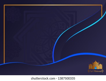 gold Islamic background template. darkblue with golden calligraphy eid mubarak. muslims greeting card, invitation,poster, banner, abstract background design template. ramadan theme with shape
