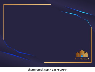 gold Islamic background template. darkblue with golden calligraphy eid mubarak. muslims greeting card, invitation,poster, banner, abstract background design template. ramadan theme with shape