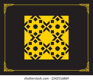 Gold islamic oriental carpet, ceiling and wall pattern on black background. Hobby product motifs. Patterns, backgrounds and wallpapers for your design. Textile ornament. Vector illustration.