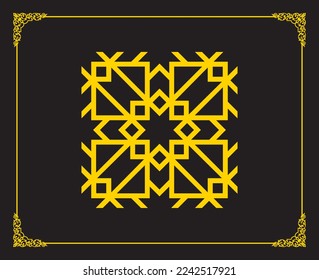 Gold islamic oriental carpet, ceiling and wall pattern on black background. Arabian ornamental motifs. Patterns, backgrounds and wallpapers for your design. Textile ornament. Vector illustration.