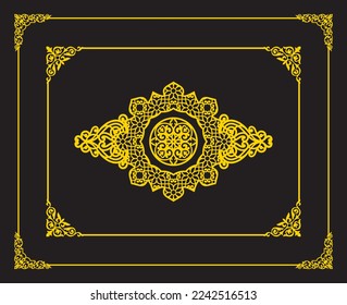 Gold islamic oriental ceiling and wall pattern on black background. Arabian ornaments. Patterns, backgrounds and wallpapers for your design. Textile ornament. Vector illustration.