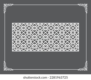 Gold Islamic oriental ceiling and wall pattern on anthracite background. Arabic ornamental motifs 217. Patterns, backgrounds and wallpapers for your design. Suitable for laser cutting