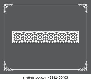 Gold Islamic oriental ceiling and wall pattern on anthracite background. Arabic ornamental motifs 224. Patterns, backgrounds and wallpapers for your design. Suitable for laser cutting