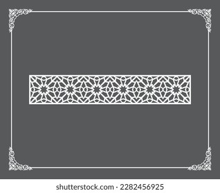 Gold Islamic oriental ceiling and wall pattern on anthracite background. Arabic ornamental motifs 213. Patterns, backgrounds and wallpapers for your design. Suitable for laser cutting