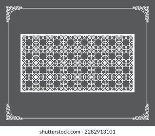 Gold Islamic oriental ceiling and wall pattern on anthracite background. Arabic ornamental motifs 154. Patterns, backgrounds and wallpapers for your design. Suitable for laser cutting.