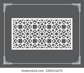 Gold Islamic oriental ceiling and wall pattern on anthracite background. Arabic ornamental motifs 11. Patterns, backgrounds and wallpapers for your design. Suitable for laser cutting.