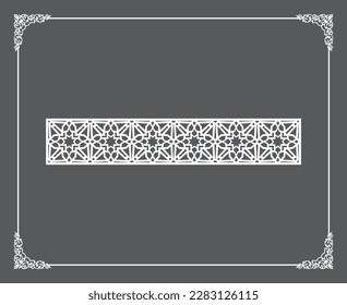 Gold Islamic oriental ceiling and wall pattern on anthracite background. Arabic ornamental motifs 157. Patterns, backgrounds and wallpapers for your design. Suitable for laser cutting.