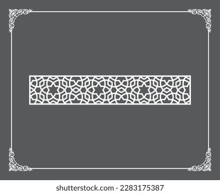 Gold Islamic oriental ceiling and wall pattern on anthracite background. Arabic ornamental motifs 94. Patterns, backgrounds and wallpapers for your design. Suitable for laser cutting.