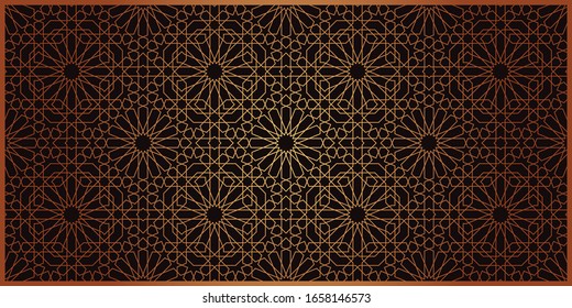 Gold Islamic Ornament Pattern for decoration greeting card or interior. Vector Illustration.