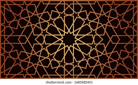 Gold Islamic Ornament Pattern for decoration greeting card or interior. Vector Illustration.