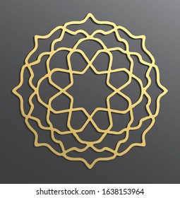 Gold Islamic Pattern. Islamic Big Mandala. Islamic Circle Mosque Decoration. Luxury And Glowing. Vector EPS 10.