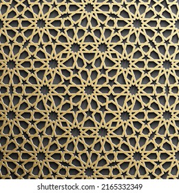 Gold islamic pattern on black background. Islamic ornament vector, persian motiff.