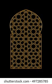 Gold islamic window on black background. Vector illustration