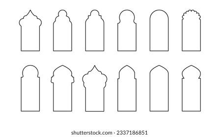 Gold islamic window shape. Arabic door frame. Islamic arhitecture elements of window and door