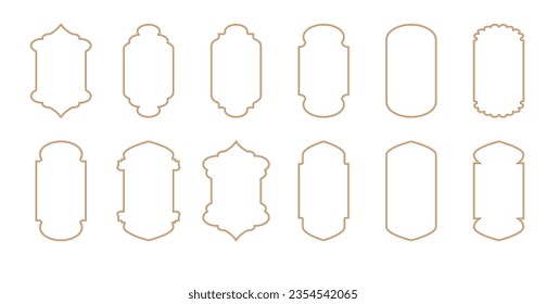 Gold islamic window shape. Arabic door frame. Islamic arhitecture elements of window and door