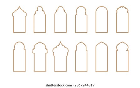 Gold islamic window shape. Arabic door frame. Islamic arhitecture elements of window and door