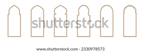 Gold islamic window shape. Arabic door frame. Islamic arhitecture elements of window and door Imagine de stoc © 