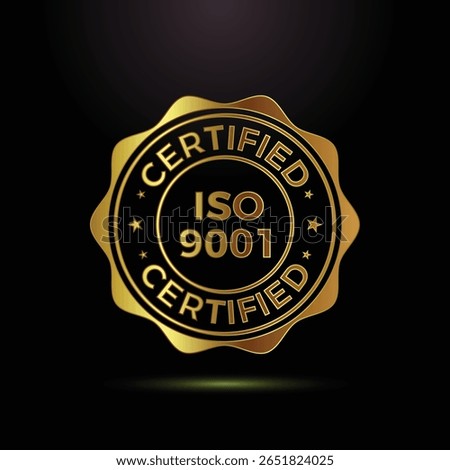 Gold ISO 9001 Certification Badge Representing Quality Management System and International Organization for Standardization