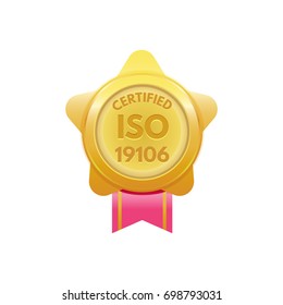 Gold ISO standard certified rosette. verify tokens. Vector illustration.