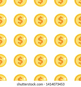 Gold isolated coins seamless pattern. Flying gold coins, golden rain background. Vector illustration