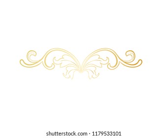 Gold Isolated plant with leaves decorations. Italian flourish baroque ornate for wedding or christmas, certificate. Yellow floral crown or golden wreath. Luxury and victorian, royal and headpiece