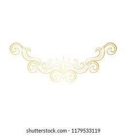 Gold Isolated plant with leaves decorations. Italian flourish baroque ornate for wedding or christmas, certificate. Yellow floral crown or golden wreath. Luxury and victorian, royal and headpiece