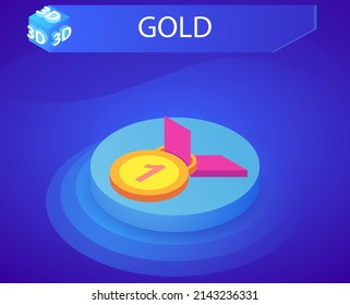 Gold isometric design icon. Vector web illustration. 3d colorful concept