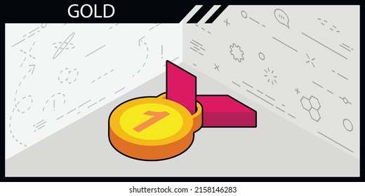 Icono de diseño isométrico de oro. Ilustración web de vectores. 3.ª colorida concepción