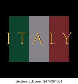 gold italy text with country flag typography graphic print , Abstract fashion drawing and creative design for t-shirts, mugs, graphic tee, sweatshirt, cases, etc. Illustration in modern style.