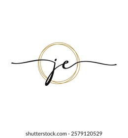 Gold J E Initial Script Letter Beauty Logo Template