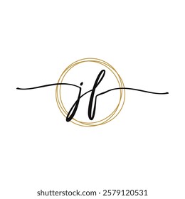 Gold J F Initial Script Letter Beauty Logo Template