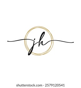 Gold J H Initial Script Letter Beauty Logo Template