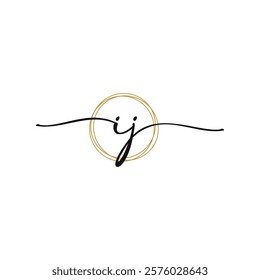 Gold I J Initial Script Letter Beauty Logo Template