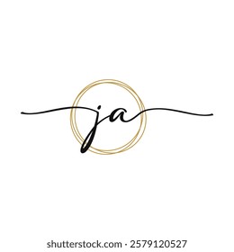 Gold J A Initial Script Letter Beauty Logo Template