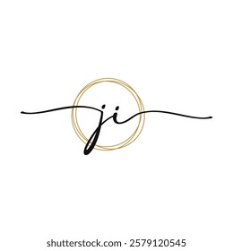 Gold J I Initial Script Letter Beauty Logo Template