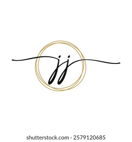 Gold J J Initial Script Letter Beauty Logo Template