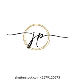 Gold J P Initial Script Letter Beauty Logo Template