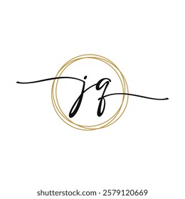 Gold J Q Initial Script Letter Beauty Logo Template
