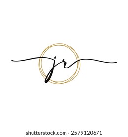 Gold J R Initial Script Letter Beauty Logo Template