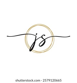 Gold J S Initial Script Letter Beauty Logo Template