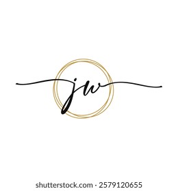 Gold J W Initial Script Letter Beauty Logo Template