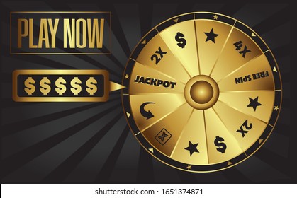 Gold Jackpot Casino Fortune Wheel Illustration Vector Invitation Play Now