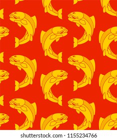 Gold Japanese carp pattern seamless. Koi ornament. Vector background