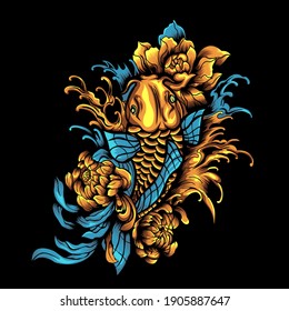 Gold japanese fish illustration. suitable for apparel, merchandise, etc