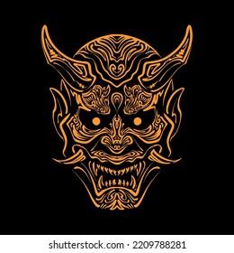 the gold japanese mask line art