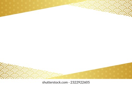 Gold Japanese pattern frame background. flat design.