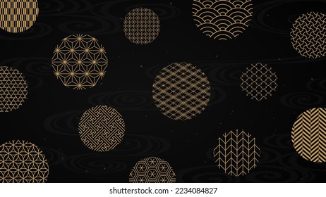 Gold Japanese pattern round frame background.