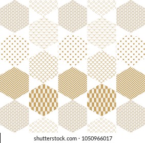 Gold Japanese pattern vector. Hexagon geometric background.
