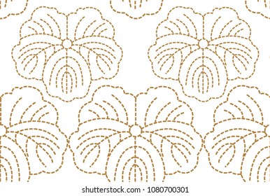 Gold Japanese pattern vector. Leaves line background. 